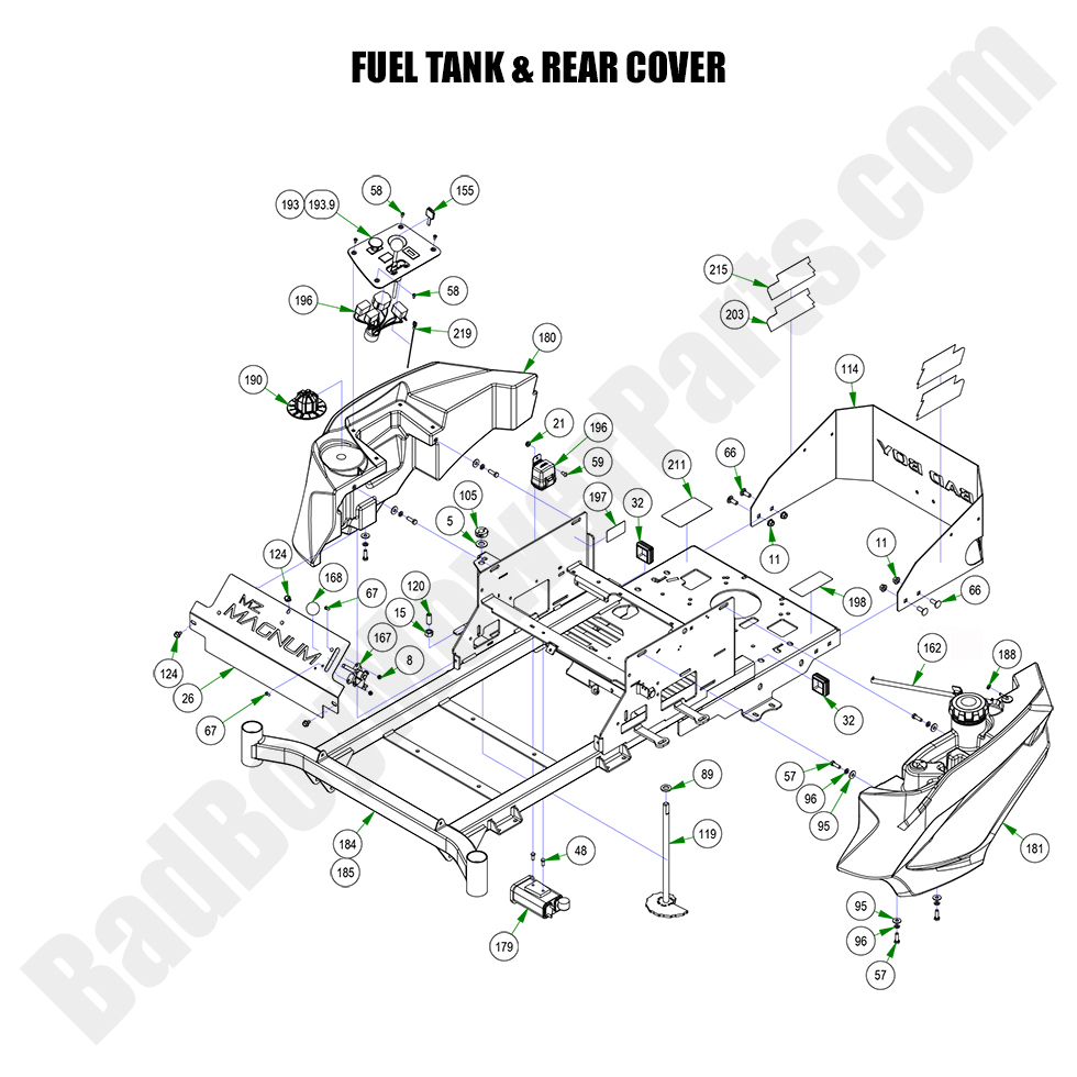 3304 - Bad Boy Mower Parts Lookup > 2023 > MZ Magnum > Fuel Tank & Rear Cover